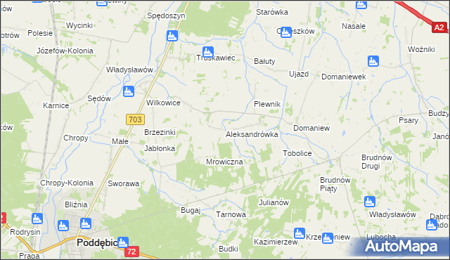 mapa Aleksandrówka gmina Dalików, Aleksandrówka gmina Dalików na mapie Targeo