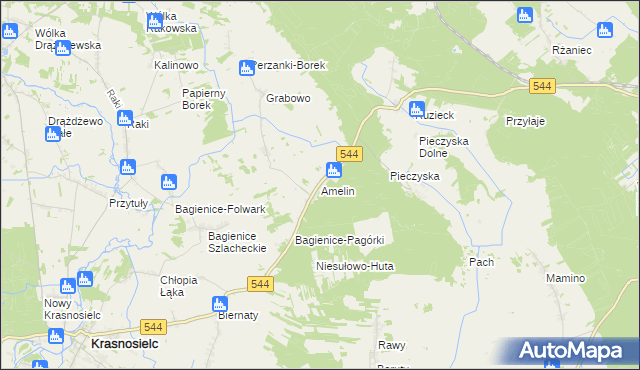 mapa Amelin gmina Krasnosielc, Amelin gmina Krasnosielc na mapie Targeo