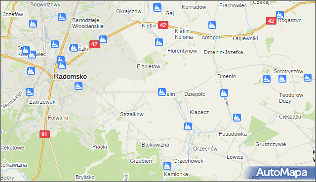 mapa Amelin gmina Radomsko, Amelin gmina Radomsko na mapie Targeo