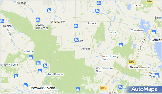 mapa Amelin gmina Siemień, Amelin gmina Siemień na mapie Targeo