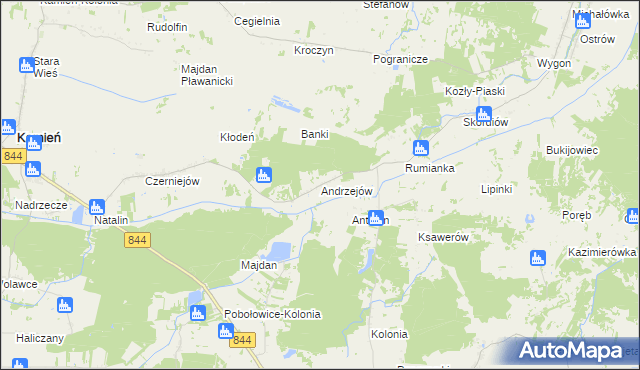 mapa Andrzejów gmina Kamień, Andrzejów gmina Kamień na mapie Targeo