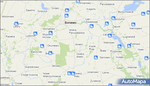 mapa Anielin gmina Boniewo, Anielin gmina Boniewo na mapie Targeo