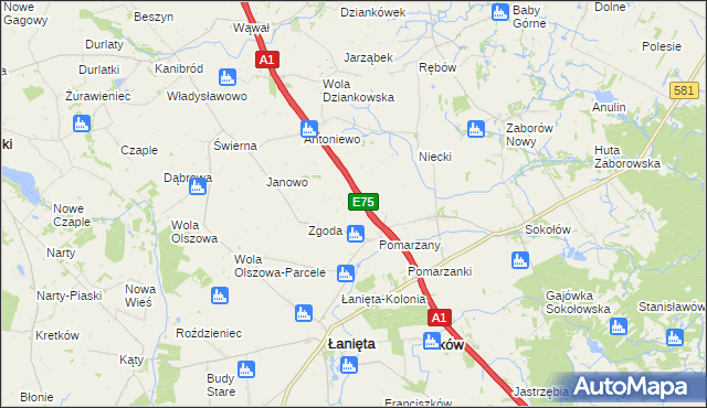 mapa Anielin gmina Łanięta, Anielin gmina Łanięta na mapie Targeo