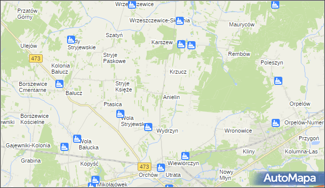 mapa Anielin gmina Łask, Anielin gmina Łask na mapie Targeo