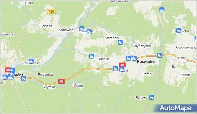 mapa Anielin gmina Poświętne, Anielin gmina Poświętne na mapie Targeo