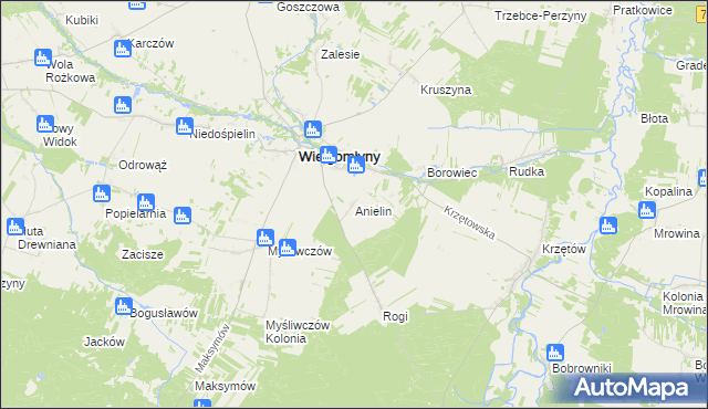 mapa Anielin gmina Wielgomłyny, Anielin gmina Wielgomłyny na mapie Targeo