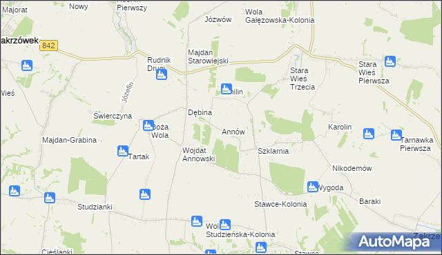 mapa Annów gmina Zakrzew, Annów gmina Zakrzew na mapie Targeo