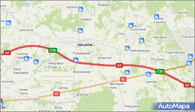 mapa Antonina gmina Jakubów, Antonina gmina Jakubów na mapie Targeo