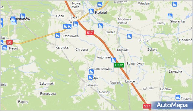 mapa Antoninek gmina Kołbiel, Antoninek gmina Kołbiel na mapie Targeo