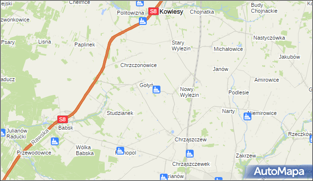 mapa Antoninów gmina Biała Rawska, Antoninów gmina Biała Rawska na mapie Targeo