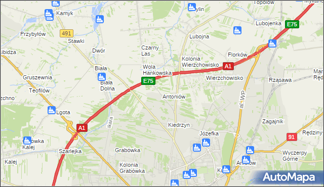 mapa Antoniów gmina Mykanów, Antoniów gmina Mykanów na mapie Targeo