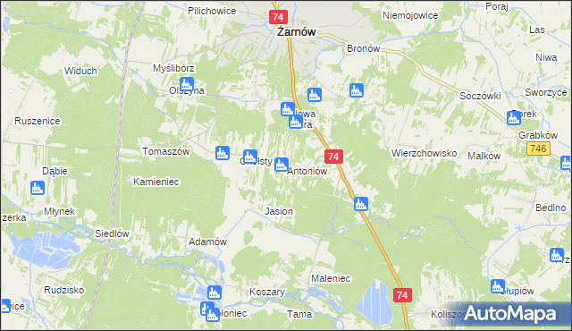 mapa Antoniów gmina Żarnów, Antoniów gmina Żarnów na mapie Targeo