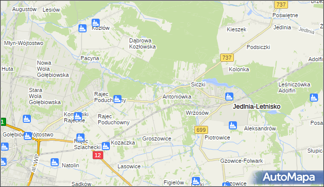 mapa Antoniówka gmina Jedlnia-Letnisko, Antoniówka gmina Jedlnia-Letnisko na mapie Targeo