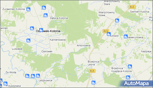 mapa Antoniówka gmina Ostrówek, Antoniówka gmina Ostrówek na mapie Targeo