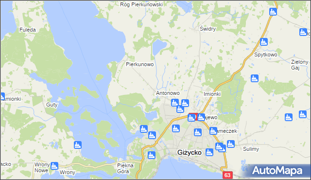 mapa Antonowo gmina Giżycko, Antonowo gmina Giżycko na mapie Targeo