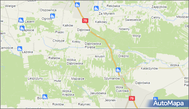 mapa Anusin gmina Ciepielów, Anusin gmina Ciepielów na mapie Targeo