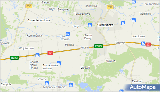 mapa Anusin gmina Siedliszcze, Anusin gmina Siedliszcze na mapie Targeo