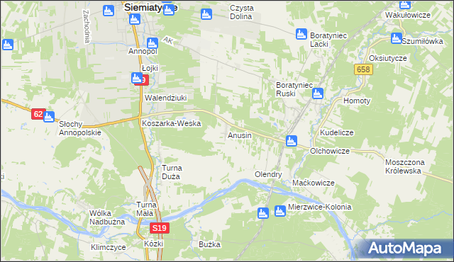 mapa Anusin gmina Siemiatycze, Anusin gmina Siemiatycze na mapie Targeo