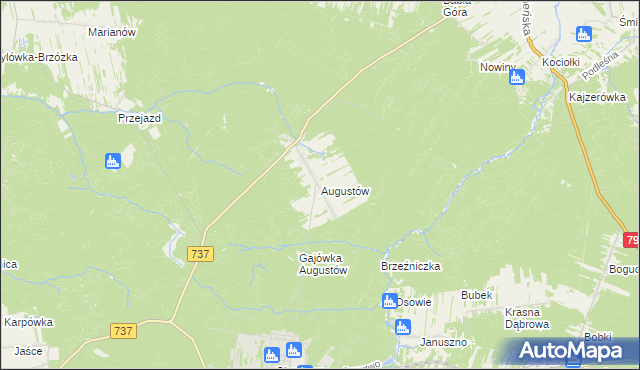 mapa Augustów gmina Pionki, Augustów gmina Pionki na mapie Targeo