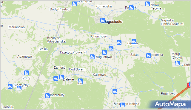 mapa Augustowo gmina Długosiodło, Augustowo gmina Długosiodło na mapie Targeo