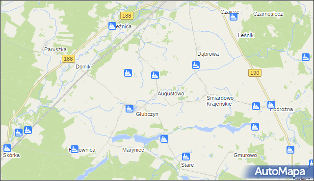 mapa Augustowo gmina Krajenka, Augustowo gmina Krajenka na mapie Targeo