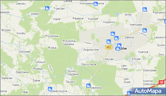 mapa Augustynów gmina Lututów, Augustynów gmina Lututów na mapie Targeo