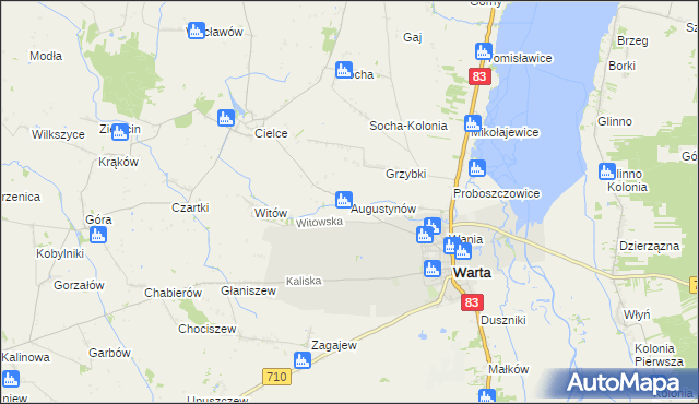 mapa Augustynów gmina Warta, Augustynów gmina Warta na mapie Targeo