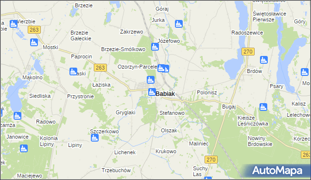 mapa Babiak powiat kolski, Babiak powiat kolski na mapie Targeo