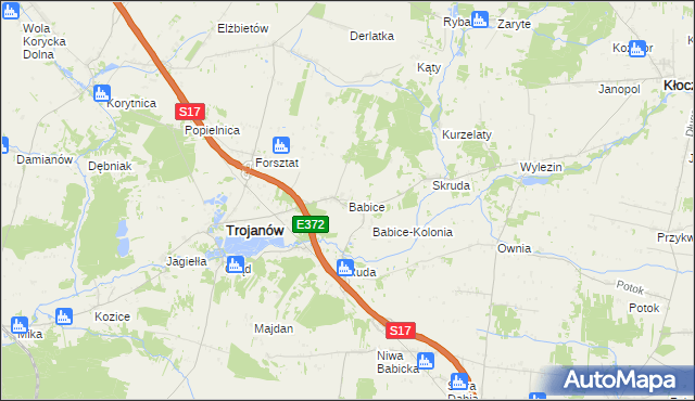 mapa Babice gmina Trojanów, Babice gmina Trojanów na mapie Targeo