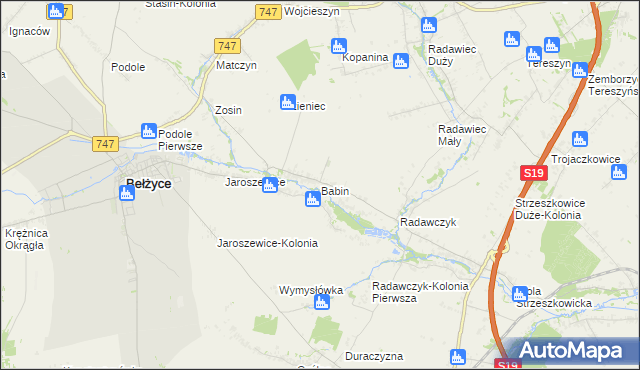mapa Babin gmina Bełżyce, Babin gmina Bełżyce na mapie Targeo