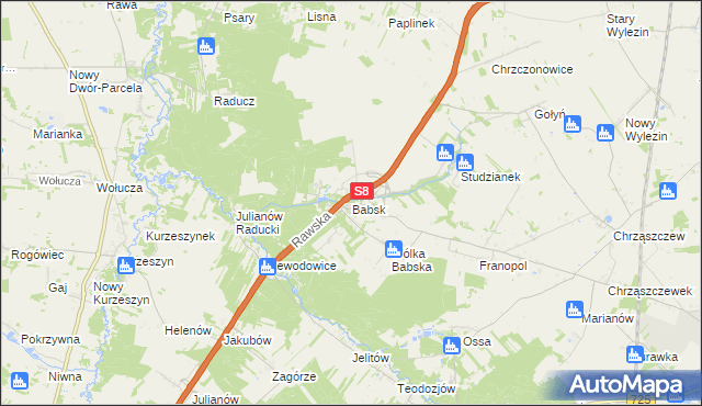 mapa Babsk gmina Biała Rawska, Babsk gmina Biała Rawska na mapie Targeo