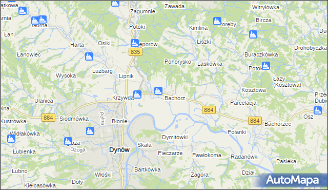 mapa Bachórz gmina Dynów, Bachórz gmina Dynów na mapie Targeo