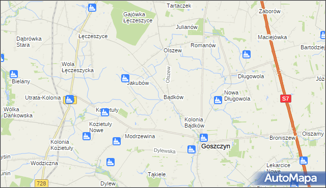 mapa Bądków gmina Goszczyn, Bądków gmina Goszczyn na mapie Targeo