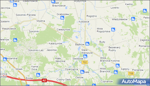 mapa Bądków gmina Zgierz, Bądków gmina Zgierz na mapie Targeo