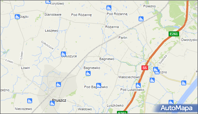 mapa Bagniewo gmina Pruszcz, Bagniewo gmina Pruszcz na mapie Targeo