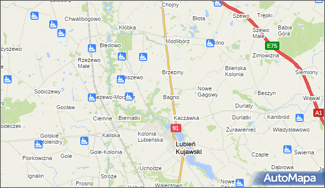 mapa Bagno gmina Lubień Kujawski, Bagno gmina Lubień Kujawski na mapie Targeo