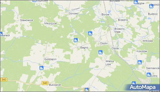mapa Bagno gmina Oborniki Śląskie, Bagno gmina Oborniki Śląskie na mapie Targeo