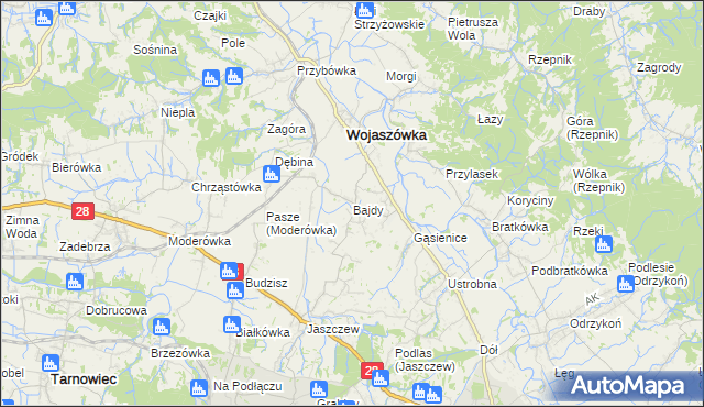 mapa Bajdy gmina Wojaszówka, Bajdy gmina Wojaszówka na mapie Targeo