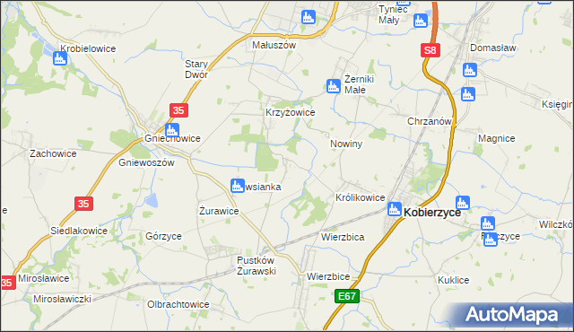 mapa Bąki gmina Kobierzyce, Bąki gmina Kobierzyce na mapie Targeo