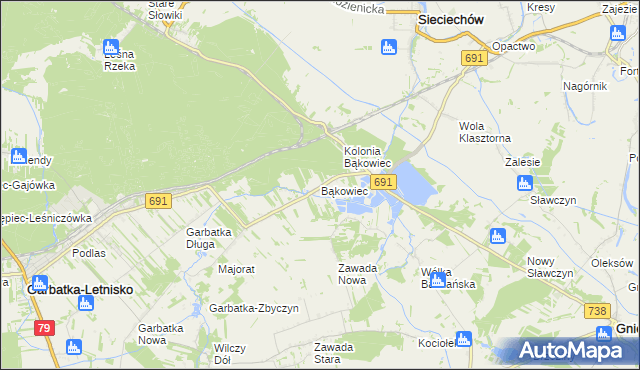 mapa Bąkowiec gmina Garbatka-Letnisko, Bąkowiec gmina Garbatka-Letnisko na mapie Targeo