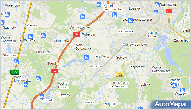 mapa Bąkówka gmina Piaseczno, Bąkówka gmina Piaseczno na mapie Targeo