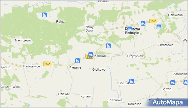 mapa Bąkowo gmina Dąbrowa Biskupia, Bąkowo gmina Dąbrowa Biskupia na mapie Targeo