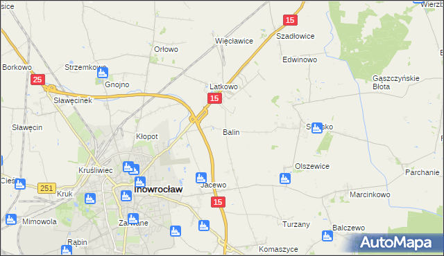 mapa Balin gmina Inowrocław, Balin gmina Inowrocław na mapie Targeo