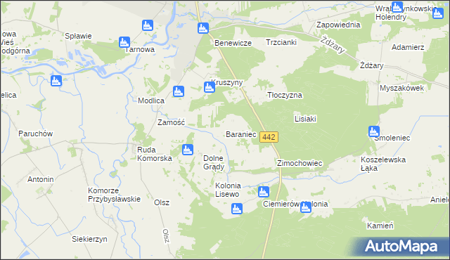 mapa Baraniec gmina Pyzdry, Baraniec gmina Pyzdry na mapie Targeo