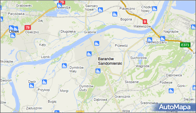 mapa Baranów Sandomierski, Baranów Sandomierski na mapie Targeo