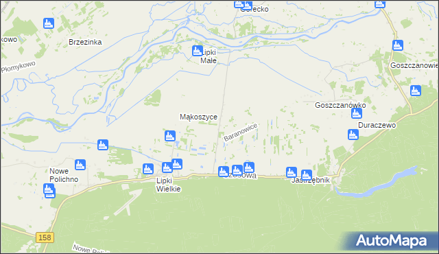 mapa Baranowice gmina Santok, Baranowice gmina Santok na mapie Targeo