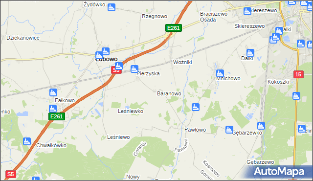 mapa Baranowo gmina Łubowo, Baranowo gmina Łubowo na mapie Targeo