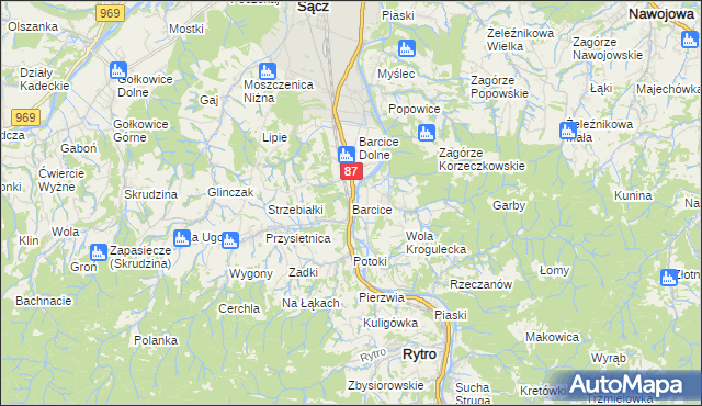 mapa Barcice gmina Stary Sącz, Barcice gmina Stary Sącz na mapie Targeo