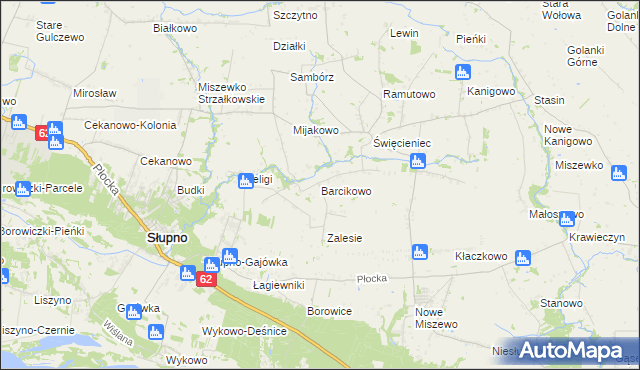 mapa Barcikowo gmina Słupno, Barcikowo gmina Słupno na mapie Targeo