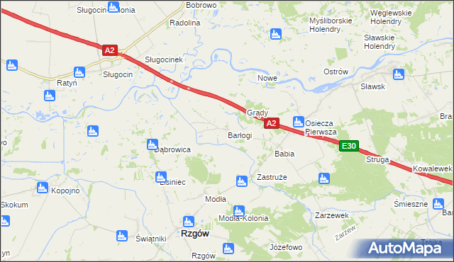 mapa Barłogi gmina Rzgów, Barłogi gmina Rzgów na mapie Targeo